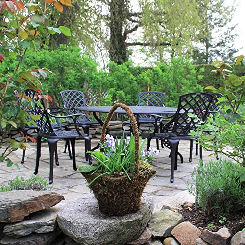 Lazy Susan – Alice Gartentisch rund | 4 Emma Gartenstühle | Wetterfestes Gartenmöbel Set | Aluminium | Farbe Bronze Antik | Beige Kissen | 3-jährige Garantie