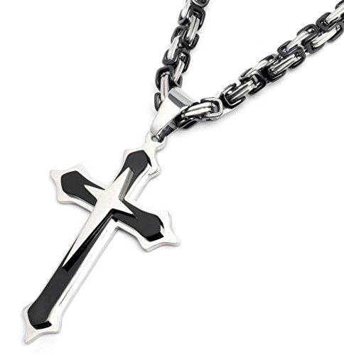 Königskette mit Kreuz-Anhänger Herren-Schmuck in silber & schwarz aus massivem Edelstahl Männer Kette Schmuckset Geschenk