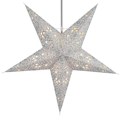 Faltbarer Advents Papierstern, 60 cm, hochwertig, Miraflor | Handgefertigter Papierstern mit Silberbronze, stimmungsvolle Deko, TÜV geprüft, einfache Montage.