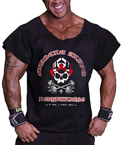 Herr Bodybuilding trasaTopp träning Terry Cotton T-skjortor Svart Large