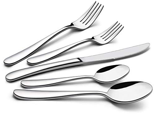 LIANYU 60-Piece Heavy Duty Silverware Set, Stainless Steel Flatware Cutlery Set for 12, Heavy Weight Eating Utensils Tableware, Mirror Finished, Dishwasher Safe