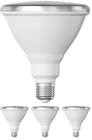 ledscom.de 4x E27 LED Leuchtmittel, PAR38 kurzer Hals, weiß (4000 K), 14,9 W, 1395lm, 41°, Reflektorspiegel (silber)