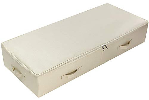 Amonsen Großes Format Unterbett Aufbewahrungsbox mit Deckel – Unterbett Schuhe Aufbewahrungsbox für Kleidung und Schuhe, Klappdesign mit 6 Griffen, Beige