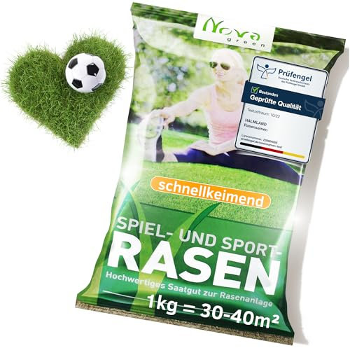 halmland® Rasensamen schnellkeimend 1kg = 30-40m² Sport und Spiel Herbst | SEHR GUT getestet - trockenresistent | Ideal für Neuansaat und Nachsaat