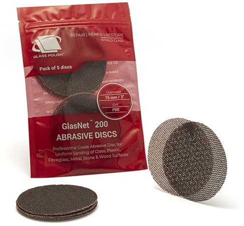 GLASS POLISH 14304 GlasNet200 Disques abrasifs professionnels pour verre et plastique | Grain P80 | Ø 75 mm | Paquet de 5