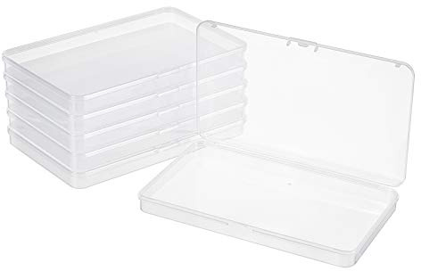 BENECREAT 6er Pack 18.9 x 11 x 1.7 cm Große rechteckige Kunststoff-Aufbewahrungsbox Klare Behälter mit Schnalle für Einwegmasken, Karten, Stifte, Perlen und Schmuckstücke