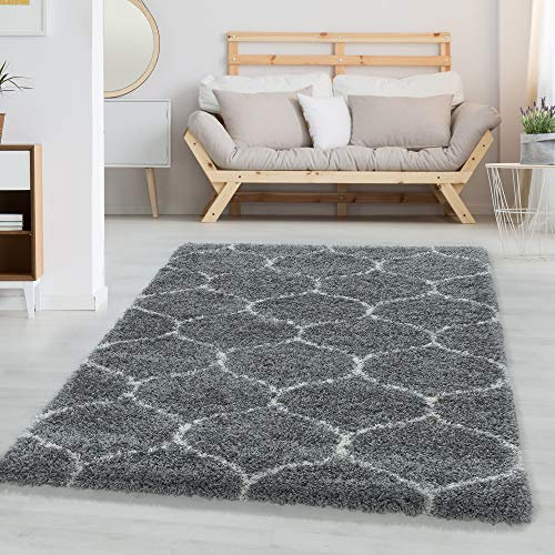 Carpettex Hochflor Teppich Wohnzimmer Shaggy Flokati Teppich Modern Skandinavisch Design 140 x 200 cm Grau - Teppich Schlafzimmer Weich Flauschig Waschbar Teppich Küche Esszimmer - Langflor Teppiche