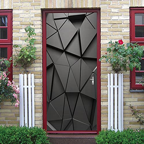LuSeven stickers paroi de douche Noir tridimensionnel triangle 90x200cm(35.43 inches * 78.74 inches) Autocollants Porte 3D Moderne Art Auto-adhésif Poster Porte PVC Sticker Porte Autocollant Trompe l'