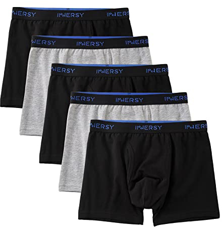 INNERSY Unterwäsche für Jungen Baumwolle Unterhosen Elastische Boxershorts mit Eingriff 5er Pack (164-176, 3 Schwarz/2 Grau)