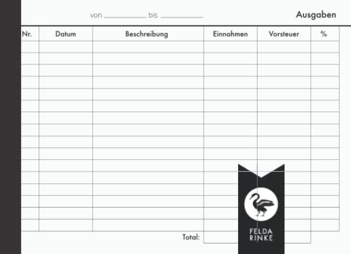 Kassenbuch A5 Quer mit MwSt: Einnahmen - Ausgaben Buch mit Spalte für Mehrwertsteuer | Kassenabrechnung | Einfach | Zum Eintragen