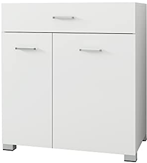 ML-Design Armario Base de Baño 75x78,5x45 cm Blanco Mueble de Suelo Tablero de Madera MDF Estante para Superficie Moderno Multifuncional 2 Puertas Ropa Abatibles y Espacio de Almacenamiento Interno