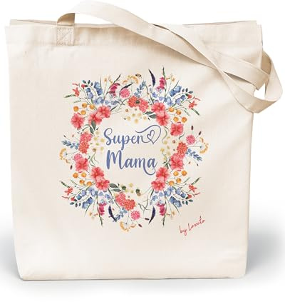 Loxato Muttertagsgeschenk Mama Tasche - Beste Mama Geschenk - Jutebeutel | Stofftasche, Stoffbeutel, Beste Mama und Oma, Mama Oma Tasche, Einkaufstasche, Baumwolltasche 100%, Lange Henkel 70cm