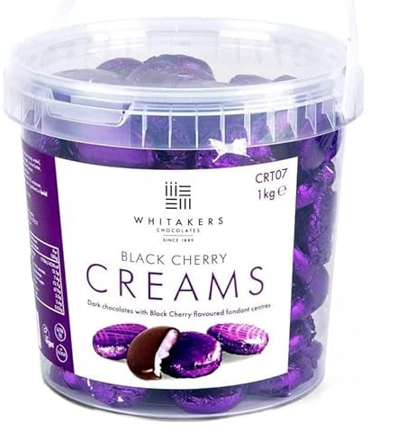 Whitakers Dark Chocolate Creams - Purple Foiled Fondant Cremes Plastic Tub (Black Cherry, 1kg)