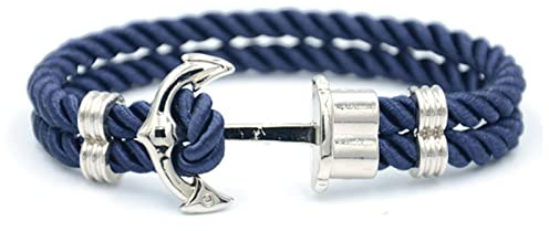 KhuWan Pulsera de ancla para hombre de nailon en azul marino y ancla de latón