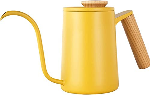 Percolator Coffee Pot 600Ml Stainless Steel Swallow Mouth Coffee Pot Long Mouth Drip Coffee Accessories (Color : Yellow 600ML)