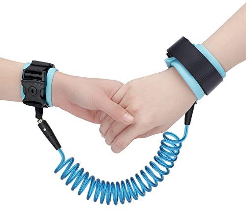 Anyfirst 2M Anti-verloren Handgelenk Gürtel Leine, Kinder Handgelenk Link Bungee Leine, 360°Drehbar Elastisches Drahtseil Kinderleine für Reise Outdoor Spazieren, Blau