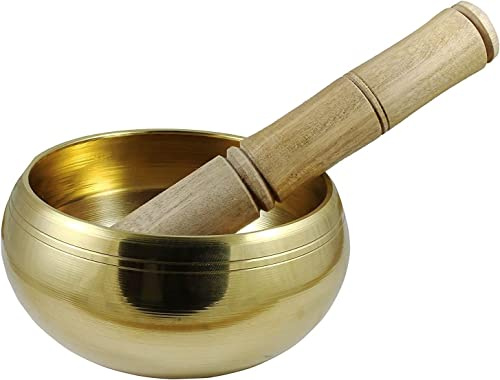 BishtHub Tibetische Klangschale aus Messing mit Stab, Heilschale, Musikinstrument, 10,2 cm