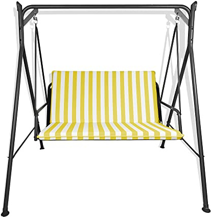Il Tuo Artigiano Design Cuscino fasciato per dondolo da giardino 2, 3 e 4 posti (3 posti plus, 155x55 cm, Bianco E Giallo)