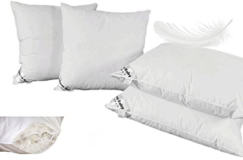 Dedstore 4er Set Daunen Feder Kopfkissen DREI Kammer 80x80 cm - Allergiker Kissen mit Gänsedaunen - Pillow Bezug 100% Baumwolle - Daunenkissen - Bettkissen Federkissen Füllung (1600g)