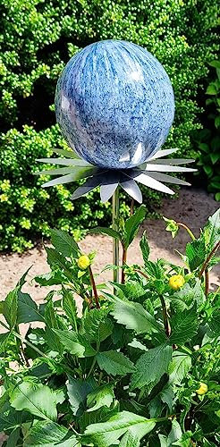 Jürgen Bocker Garten-Ambiente Blütenzauber Milano Rosenkugel 15 cm Edelstahl Gartenstecker Deko mit Stab 80 cm (blau)