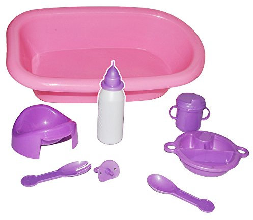 alles-meine.de GmbH 8 TLG. Set - Puppenbadewanne + Zubehör - bunt Kunststoff/Plastik - Babyflasche - Teller - Schnuller - Nachttopf - Puppenmutti - für Kinder Mädchen Jungen / ..