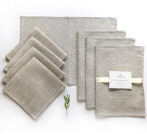 Varvara Home 8 Servietten & Tischsets Leinen | Stoffservietten & Platzsets Leinen | Set Leinenservietten Platzdeckchen - 8 Pack Beige Natur