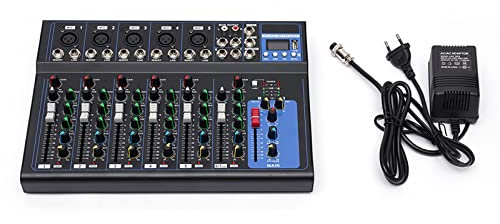 Live Mischpult Micfuns 7 Kanal Tragbarer Mischpult Bluetooth Audio Konsole Verstärker USB Aufnahme Computerwiedergabe Phantomspeisung für Aufnahmestudio DJ Mixer Konsole