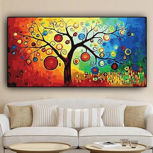 KADING Baum des Lebens, Geldbaum, abstraktes Gemälde auf Leinwand, skandinavische Poster und Drucke, modernes Wandkunstbild für Wohnzimmer, 65x130cm/26x52in ungerahmt