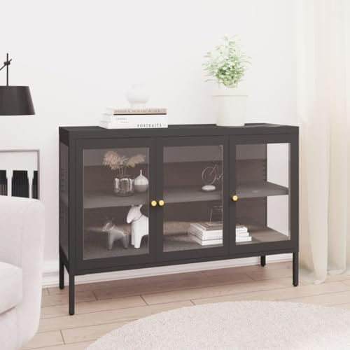 FUDUGEHMIOFWFJJ kommode mit 6 schubladen,kommode Schlafzimmer,Sideboard Anthrazit 105x35x70 cm Stahl und Glaskommode,Sideboard,kommode mit schubladen,