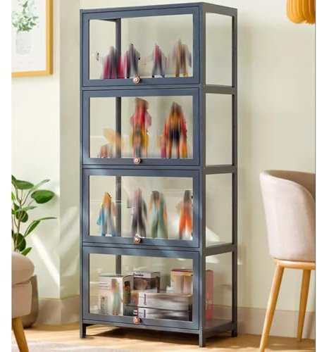 YQMHEZ Vitrine for Figuren und Kuriositätensammlung mit 1 bis 3 Etagen, Acryl-Schranktür, transparent und staubdicht auf drei Seiten, stark tragend, schwebende transparente Tür mit Klappdeckel ( Color