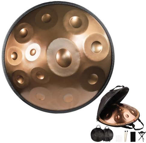 Handpan D-Moll Steeldrum Handtrommel Klanginstrument 9 Noten 10 Noten 12 Noten Handpan Drum Mit Handpan-Ständer Gold Hohe Qualität (Color : 432Hz, Size : 12 notes)