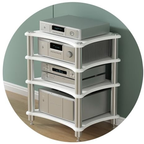 Standfüße 1/2/3/4-stufiges HiFi-Rack-AV-Regal HiFi-Rack, AV-Regal, 4-stufiger TV-Ständer Mit MDF-Medienregalen Leistungsverstärkerregal Mit Stoßdämpfenden Füßen ( Color : Weiß , S : 60*48*85cm(4Tier)