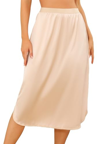 Wikoan Underkjol dam underkjol mjuk underkjol lång underkjol elegant osynlig spetskjol underklänning satin S-XXL, naken, XL