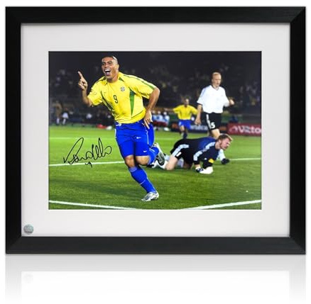 Ronaldo Nazário Signed Brazil Football Photo: World Cup Goal. Framed