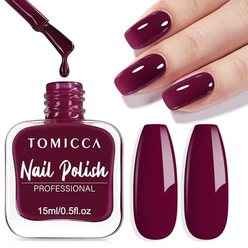 TOMICCA Nail Polish, Quick Drying Dark Purple Nail Polish, Plum Color Nail Varnish No UV Needed, Long Lasting Chip Resistant for DIY Manicure Decorations, 15ml