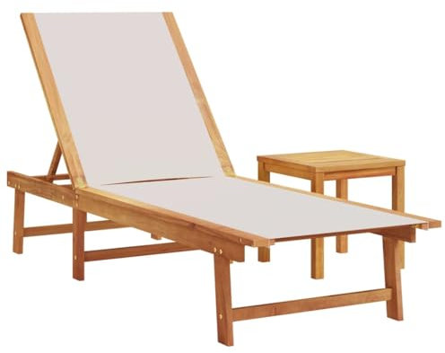 vidaXL Sonnenliege mit Tisch Grau Massivholz Akazie und Textilene
