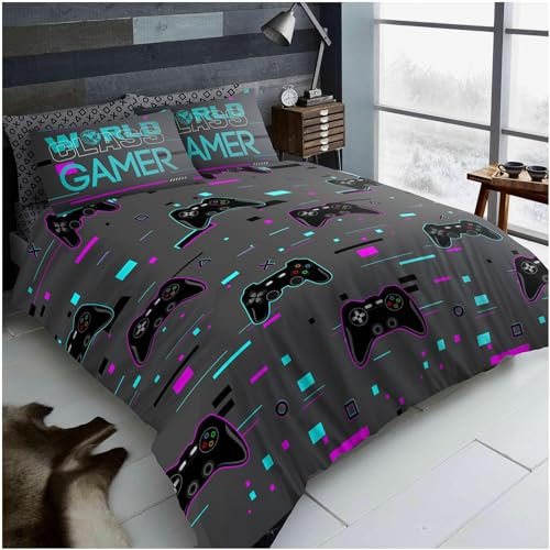 GC GAVENO CAVAILIA Juego de Ropa de Cama Gamer para Cama tamaño King, Juego de Funda de edredón de polialgodón (230 x 220 cm), Funda de edredón Suave con Estampado de Videojuegos