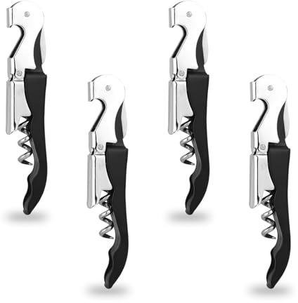 TYLbeang 4 PCS Waiter Corkscrew Wine Opener,Upgraded Heavy Duty Wine Keys,Stainless Steel Double Hinged Wine Key for Serves,Bartenders(Black)