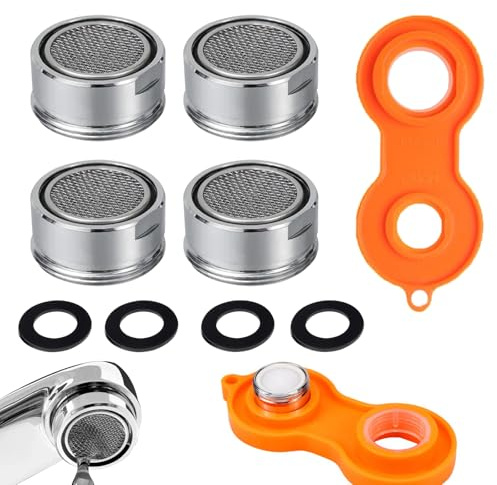 KASESSS Aireador de Grifo, 4Piezas Filtro Grifo M24 con 1 Llave, Aireador Grifo Cocina, Adaptador Grifo Cocina M24, Atomizador Grifo de Acero Inoxidable, Filtro Grifo Lavabo para Baños y Cocinas