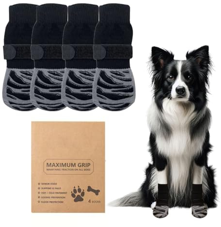 2-Paar Hundesocken Anti-rutsch im Innenbereich, weiche Hundesocken mit verstellbaren Riemen, geeignet für den Innenbereich, Hundeschuhe, Pfotenschutz Hund, antirutschsocken Hund für große Hunde (L).