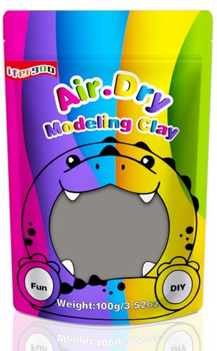 iFergoo Lufttrocknende Knete, Graue Modelliermasse Selbsthärtend | Ultra Light Knete, Kreative Magische Clay für Kinder, DIY Bastelset, Geschenk für Jungen & Mädchen ab 3 Jahren 100g / 3.52oz