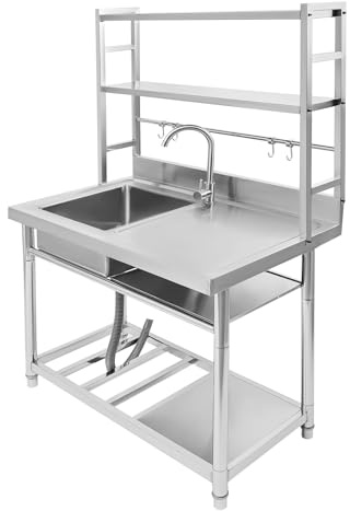 100 x 50 x 160 cm, lavello indipendente in acciaio inox con 1 vasca, lavello da cucina commerciale con 2 ripiani, lavello multifunzione per esterni, interni, cucina, bar