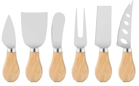 Linwnil Cheese Knives Set with Gift Box for Charcuterie Board Accessories Stainless Steel Knife with Wood Handle Cheese Slicer Cutter (Wood-6set)