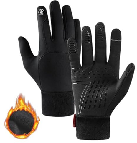 UOEONR Slim Handschuhe,Fahrradhandschuhe Warme Winterhandschuhe Wasserabweisende Touchscreenhandschuhe Winddichte Laufhandschuhe rutschfeste Sporthandschuhe für Männer Frauen (Schwarz, L)