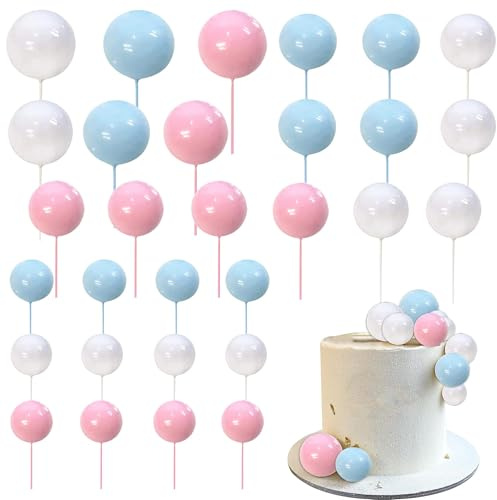 Xsstarmi Lot de 30 mini ballons en mousse pour décoration de gâteau - Boules de perles artificielles - Pour mariage, anniversaire, fête - Blanc bleu rose