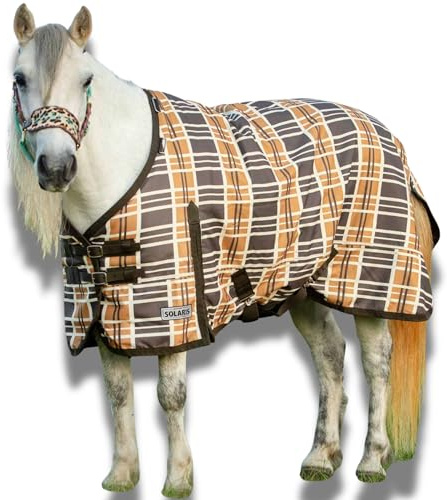 Jeffers Pony Poppins Solaris Weidedecke, 1200 Denier, Braun & Creme, kariert, 106,7 cm, wasserdichte, atmungsaktive Pferdedecke mit 0 Gramm Polyfill, keine Isolierung, idealer Schutz bei Wind und