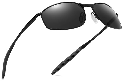 SUNGAIT Schmale, polarisierte Herren-Sonnenbrille, Metallrahmen, klein, rechteckig, Retro, langlebig, UV400-Schutz (schwarz/grau)