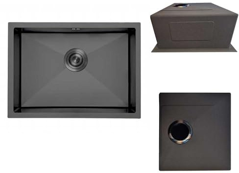 Gresinex - Fregadero Omega Bajo Encimera Insonorizado 20 cm Profundidad Negro y Acero Inox - Revestimiento Anticondesación- Grosor 2.5 mm + 1 mm. (Negro Arenado, 55x45)