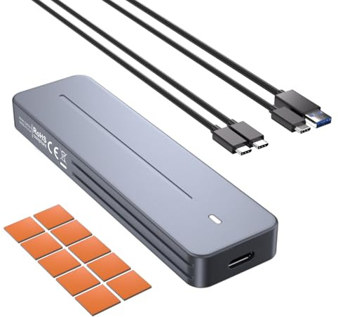 VCOM M.2 NVMe SATA SSD Gehäuse, 10 Gbps M2 SSD Gehäuse, 6Gbps SATA NGFF | Aluminium M2 SSD Adapter mit Kühlkissen, USB 3.1, Unterstützt UASP & TRIM, M&B Key/M Key in 2230/2242 /2260/2280 SSD