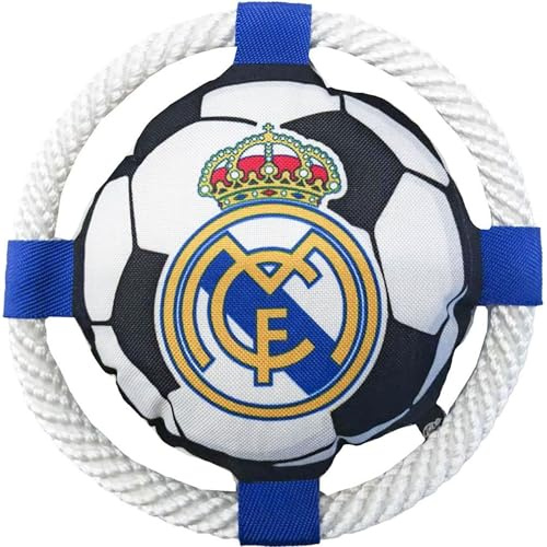 CERDÁ LIFE'S LITTLE MOMENTS Frisbee para Perro con Cuerda Real Madrid – Juguete Interactivo Oficial, Diseño Exclusivo del Club, Ideal para Ejercicio, Morder y Jugar, Resistente